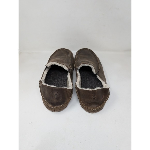 Olukai Moloa Men\'s Size 14 Leather Shearling Slippers‎ Shoes Sheep Fleece Lined